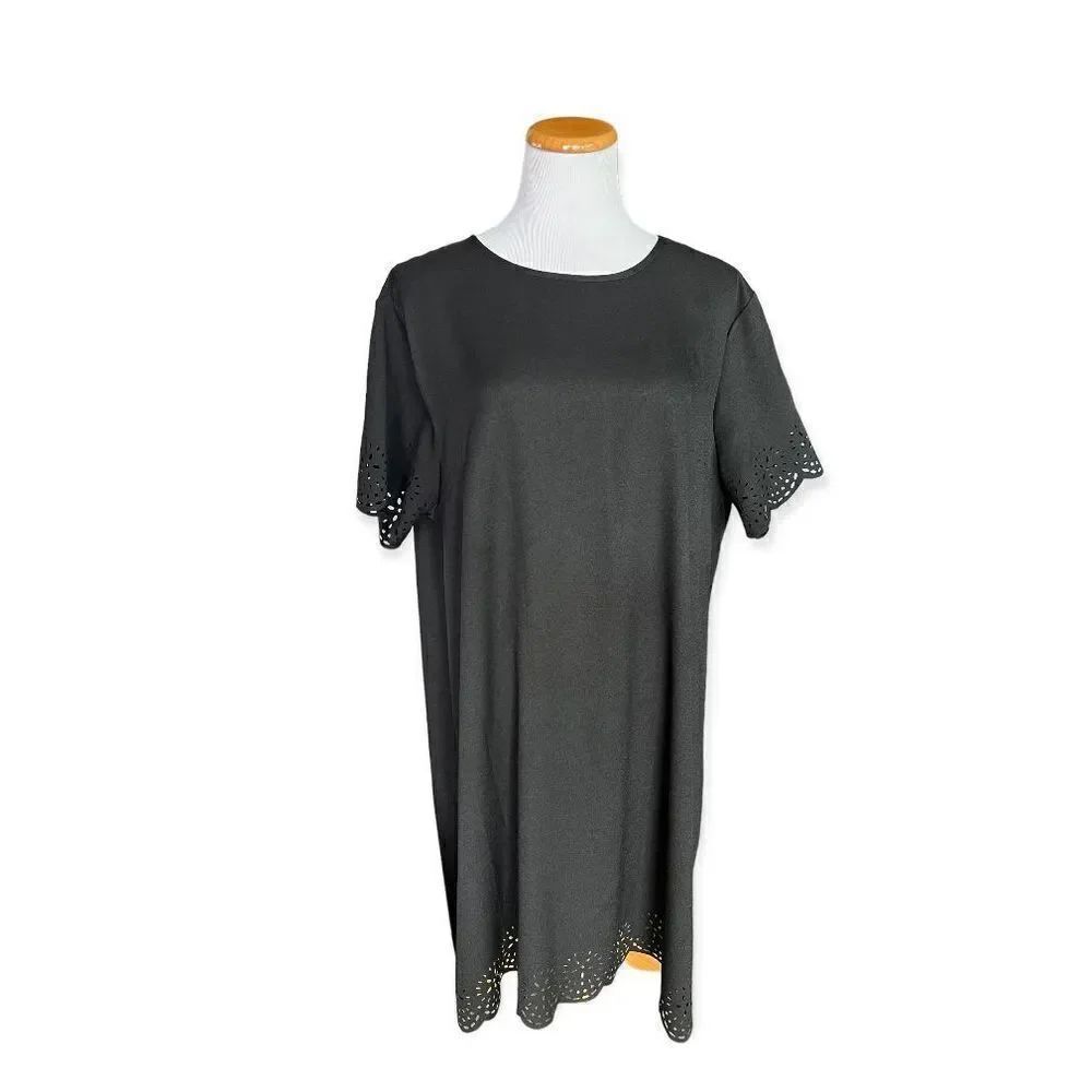 Womens Shein Curve Black Eyelet Detail Scoop Neck Short Sleeve Dress - Sz 2X